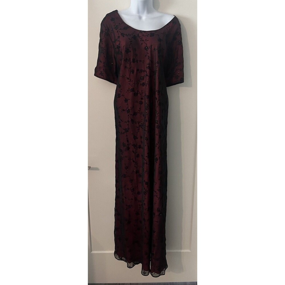 Vtg Y2K Black Floral Velvet Burnout Overlay Maxi Dress Whimsigoth Goth Fairy 24W